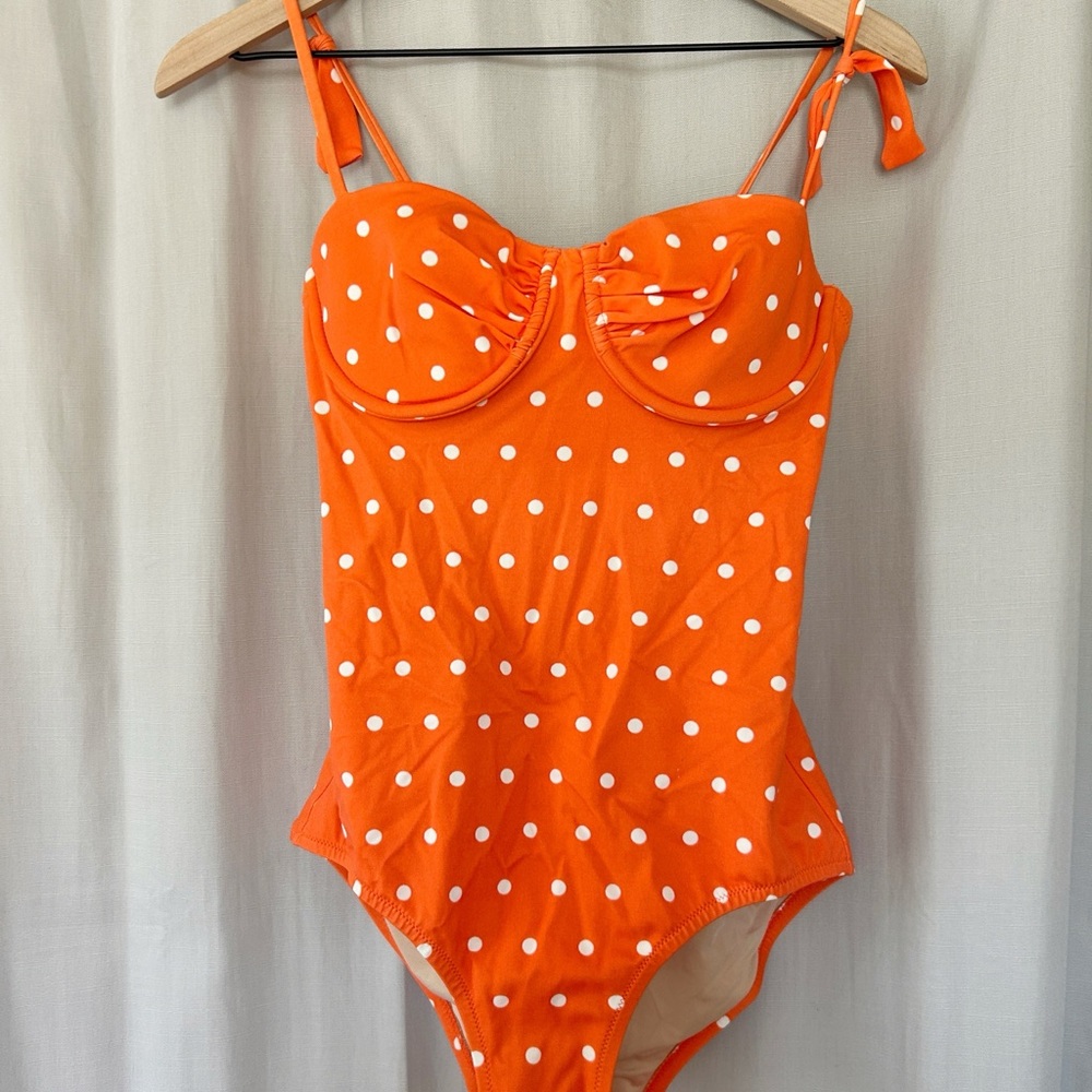 J. Crew Retro Dot Underwire Swimsuit in Sweet Orange